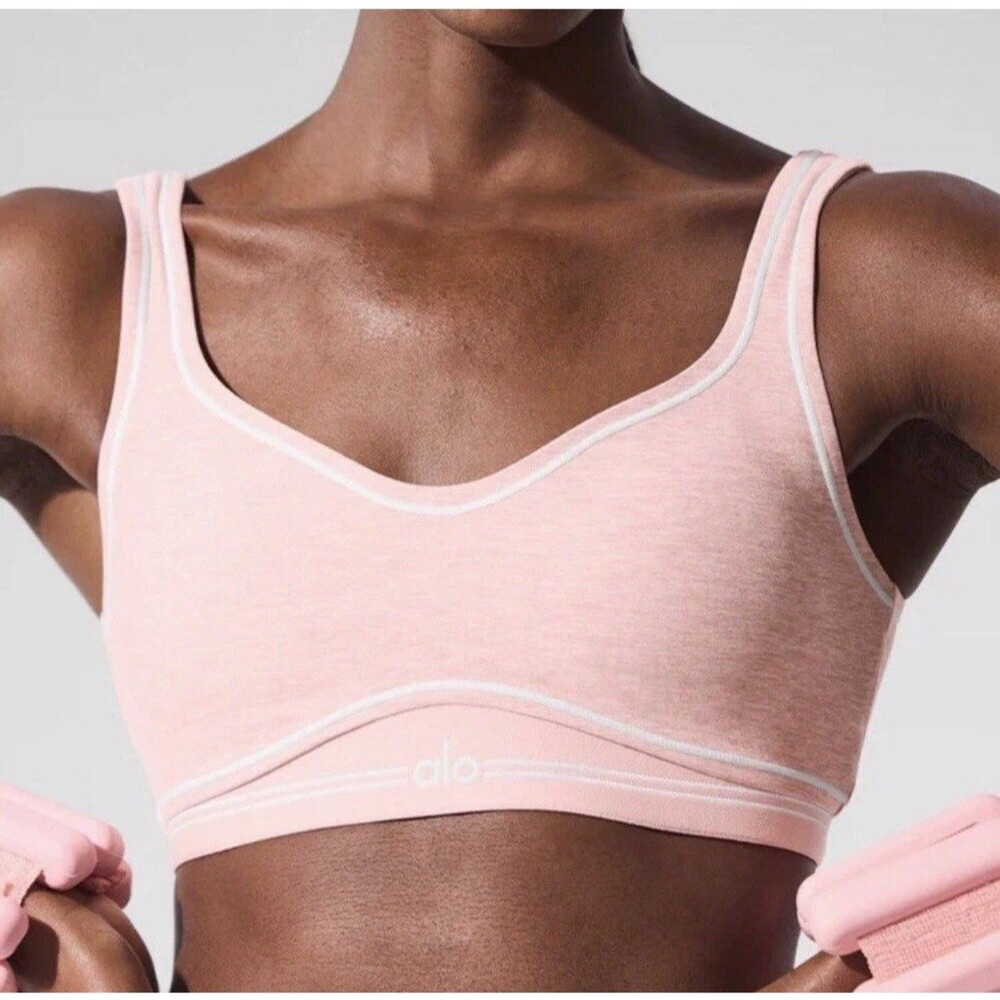 Alo Yoga Alosoft Heart Throb Bra Pink Quartz Heather/White XS Pastel